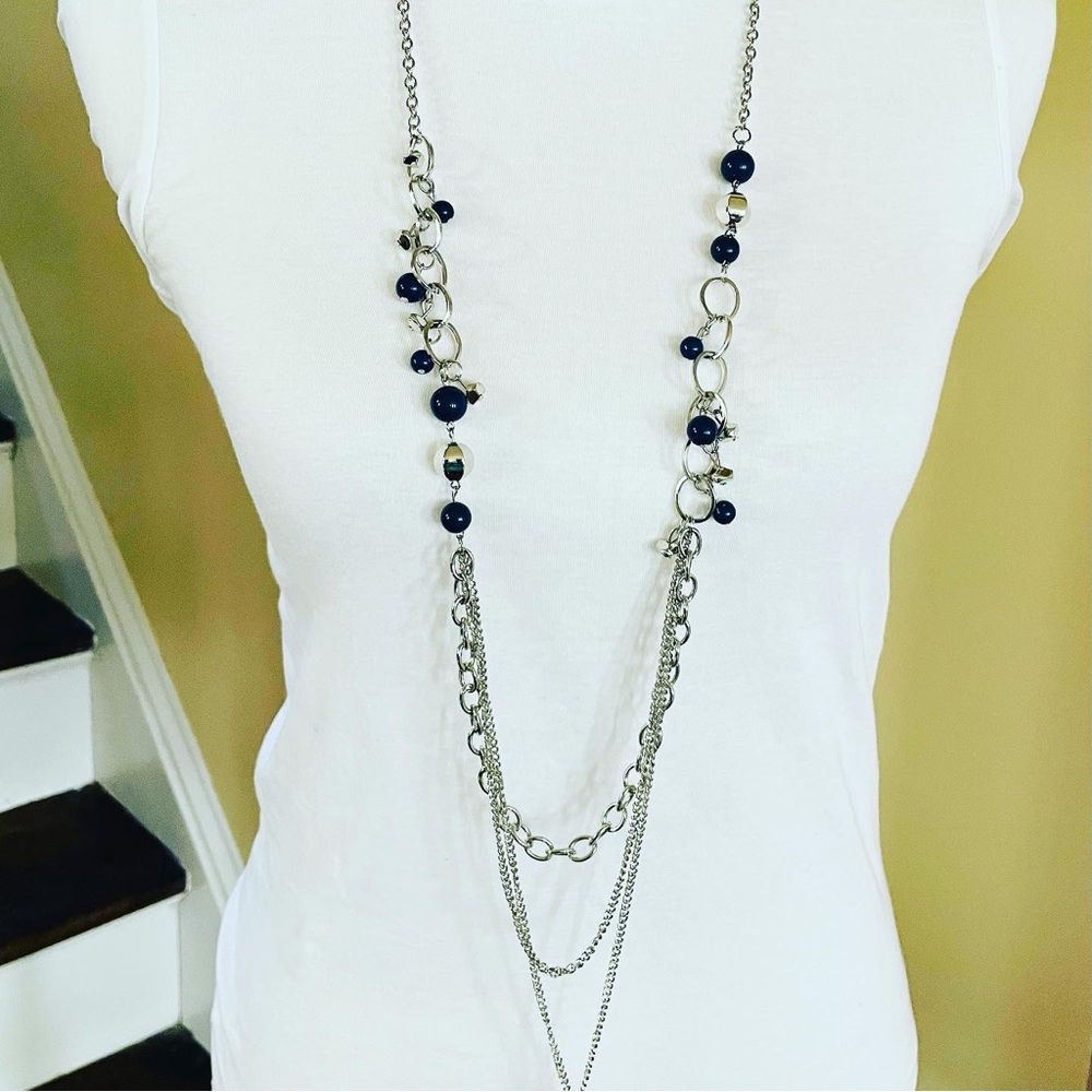 Long Navy Blue Necklace.